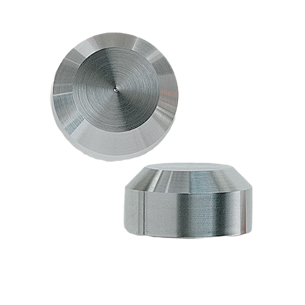 Set of two chamfered stainless steel end caps for cable railing, ideal for deck accessories and outdoor living projects under $50