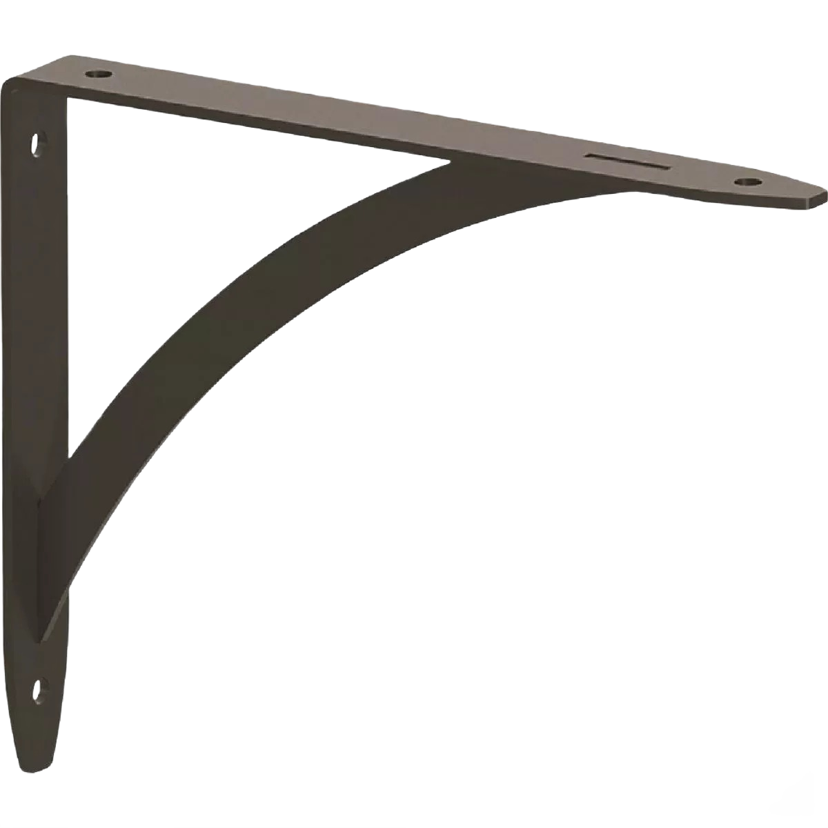 Matte black metal decorative bracket with curved support arm for shelves in home improvement projects