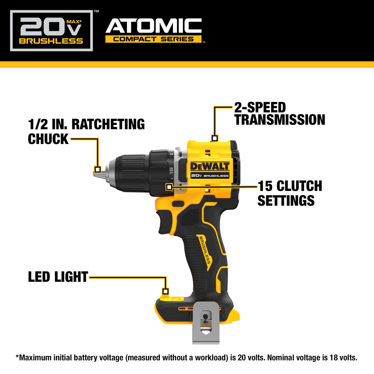 DEWALT ATOMIC™ 20V MAX* Brushless Cordless 1/2" Drill/Driver (Tool Only)