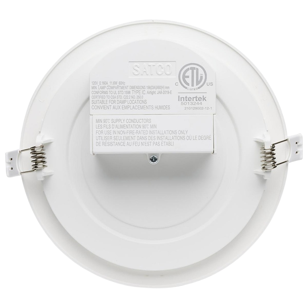 White round edge-lit LED downlight with metal clips suitable for lighting and electrical home improvement collections