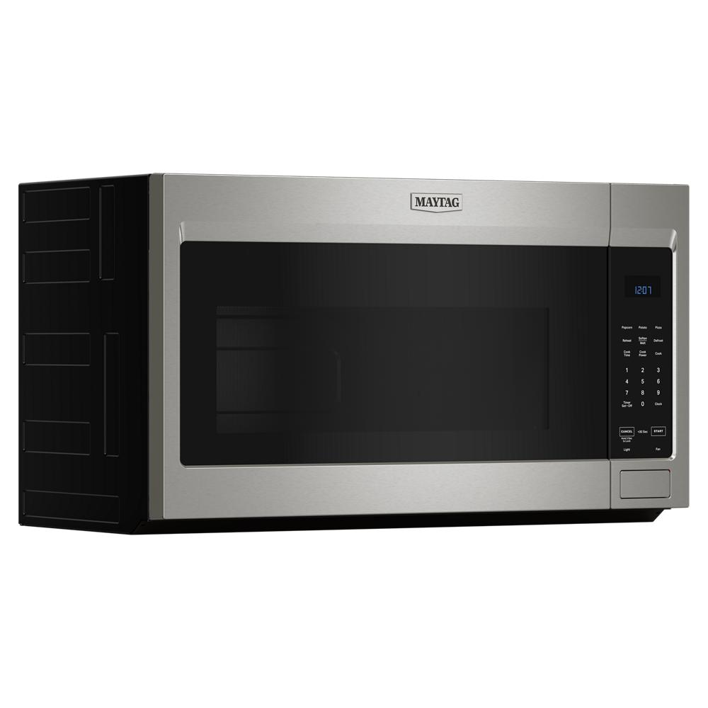 Side angle view of stainless steel over-the-range microwave with digital keypad in Microwaves and Kitchen & Kitchenware collections