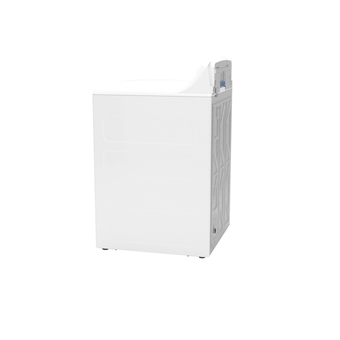 Side profile of a white top load washer from washers and dryers collection with smooth side panel visible