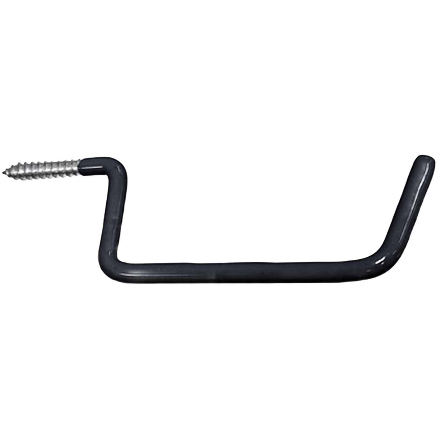 Black vinyl-coated metal ladder hook with threaded end for secure wall mounting in home improvement projects