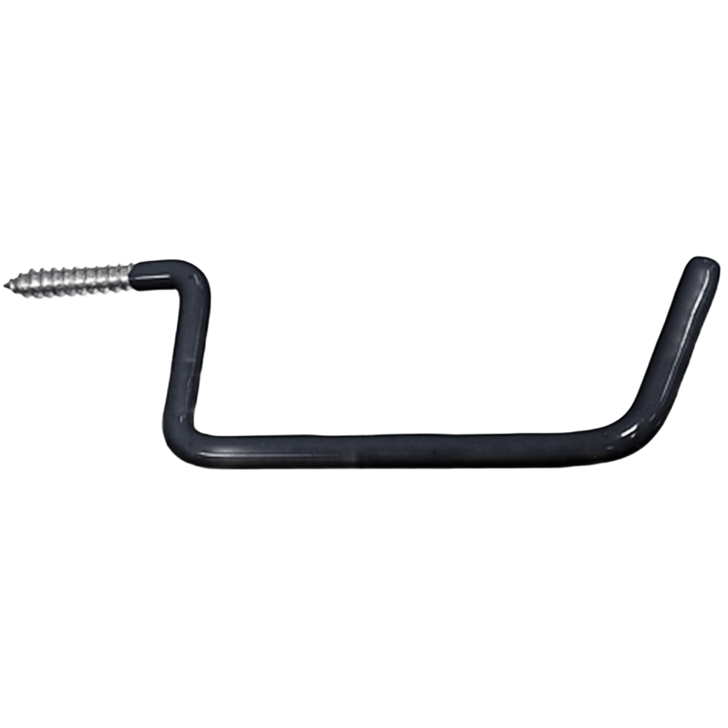 Black vinyl-coated metal ladder hook with threaded end for secure wall mounting in home improvement projects