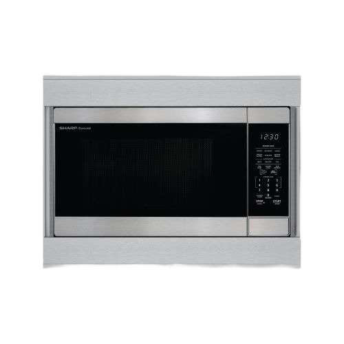 Built-in stainless steel trim kit framing a black digital control microwave in Microwaves and Kitchen & Kitchenware collections