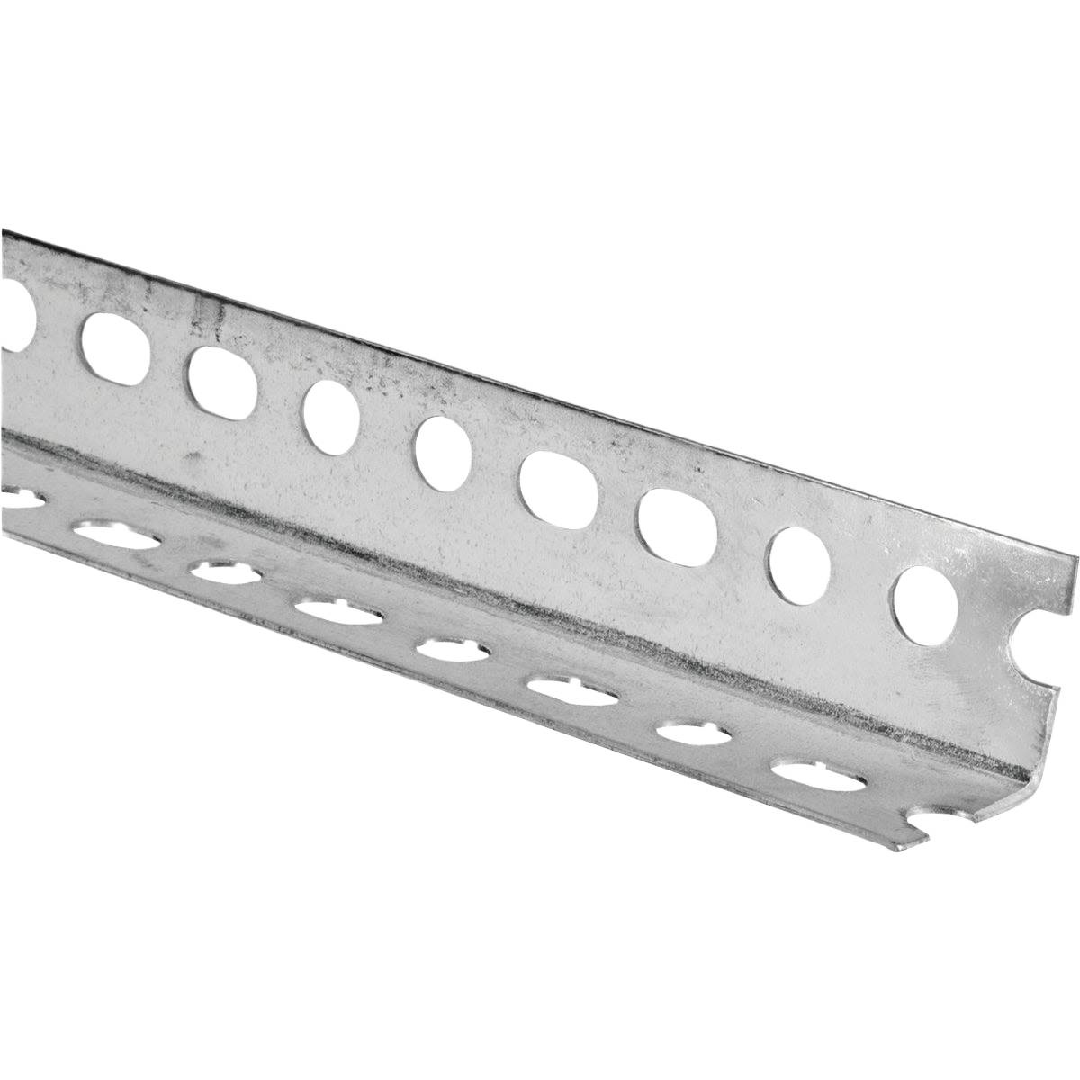 Zinc-plated steel slotted angle with evenly spaced holes for adjustable framing and home improvement projects