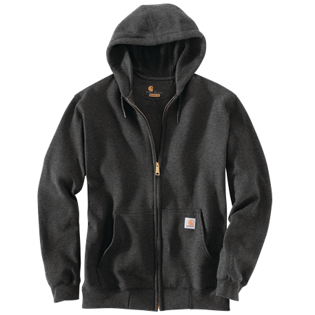 Men’s loose fit midweight charcoal full-zip sweatshirt with hood, made from cotton-poly blend for casual and workwear collections