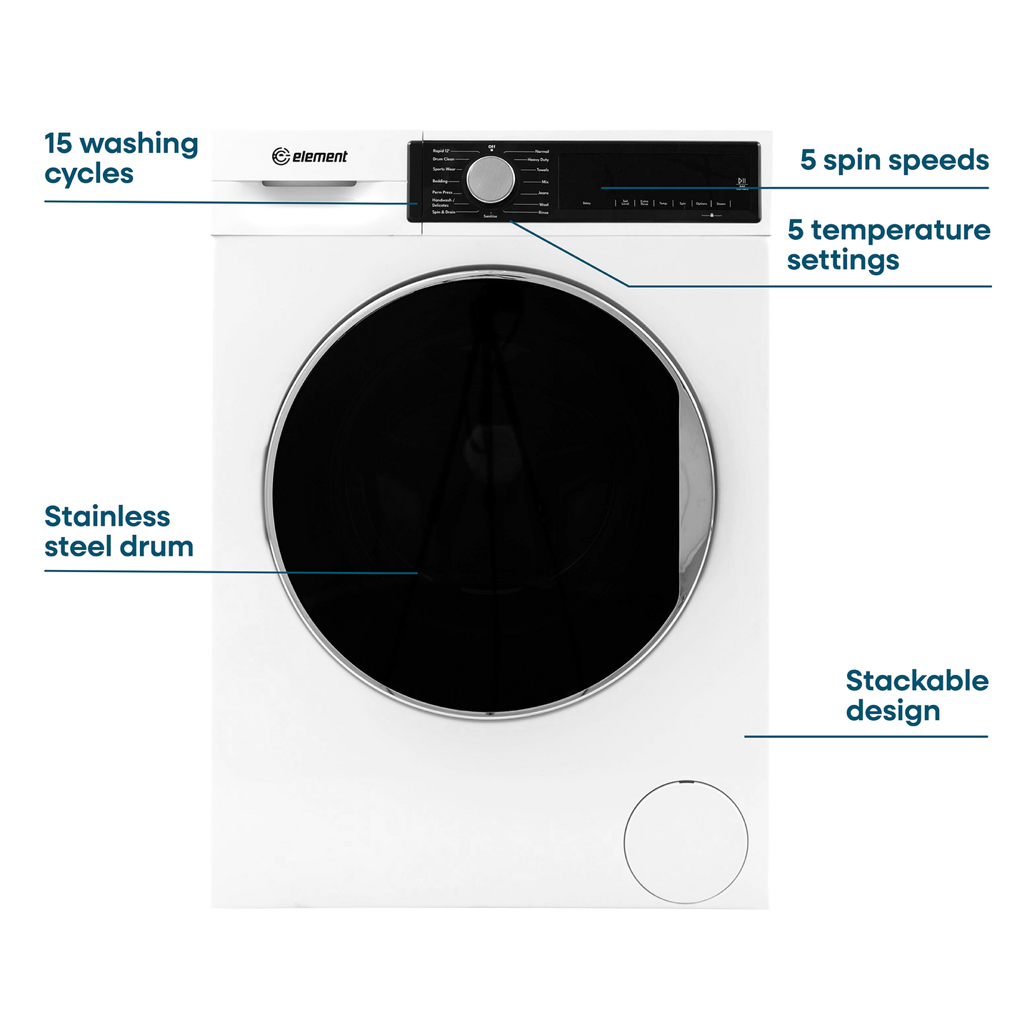 Element Electronics 24-inch 2.2 cu. ft. Front Load Washer – White, ENERGY STAR (ECW2224EGW)