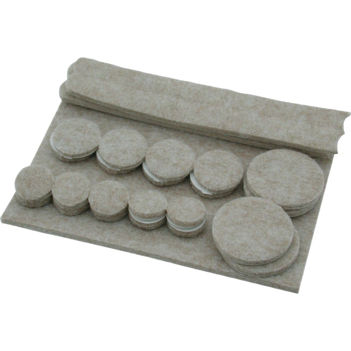 Set of beige felt pads in various sizes for protecting surfaces and furniture during home improvement projects