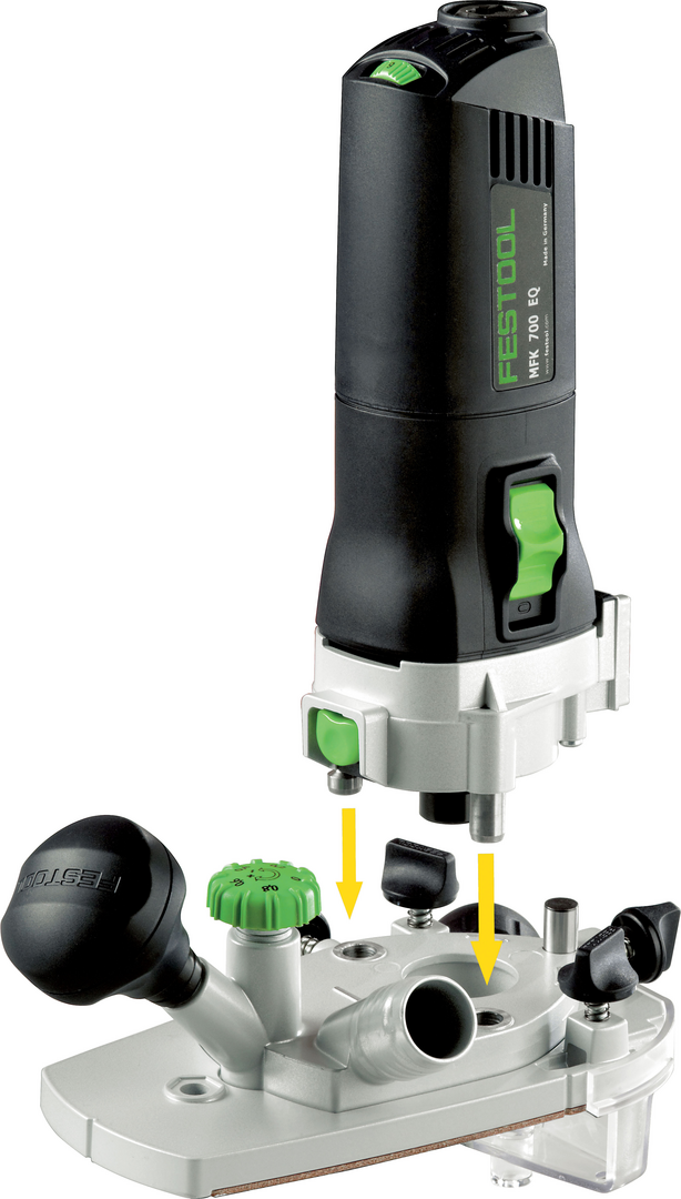 Black and green trim router with detachable base and adjustment knobs for precise home improvement woodworking tasks