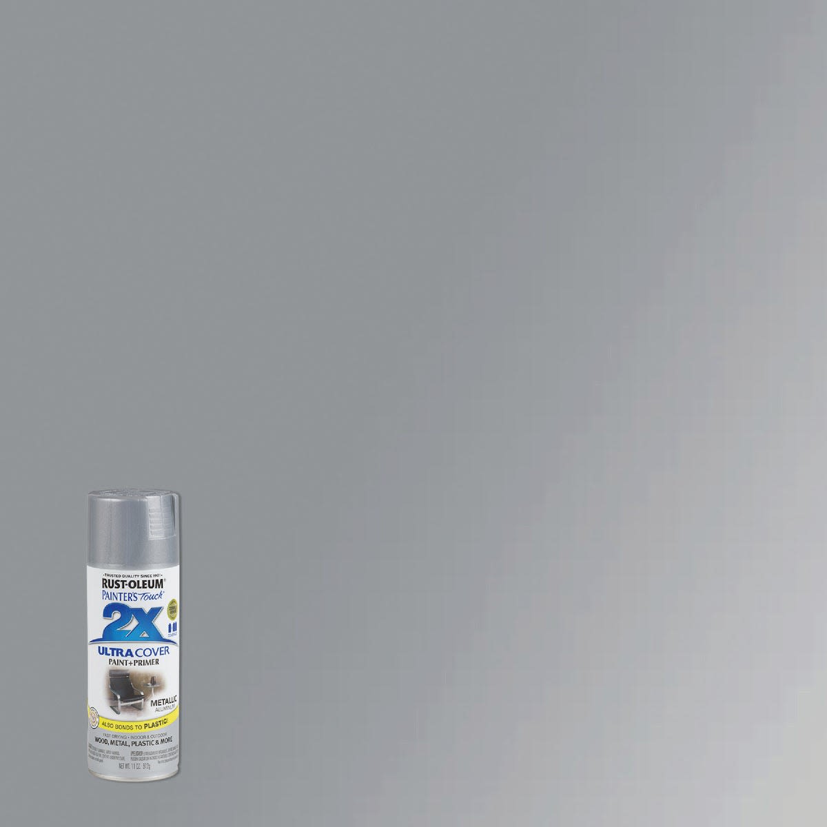 Gray aluminum metallic spray paint can for durable finish on wood, metal, crafts in home improvement projects under $50.