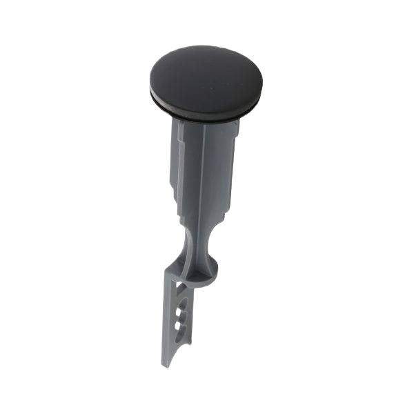Matte black pop-up stopper component for sink drains, designed for home improvement and plumbing repairs.