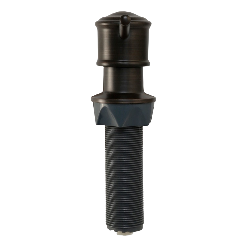 Universal soap dispenser pump in oil rubbed bronze finish with curved nozzle, suitable for plumbing and home improvement projects