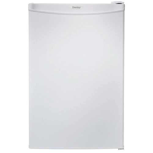 Compact white upright freezer with manual defrost and mechanical thermostat for kitchens and home improvement.
