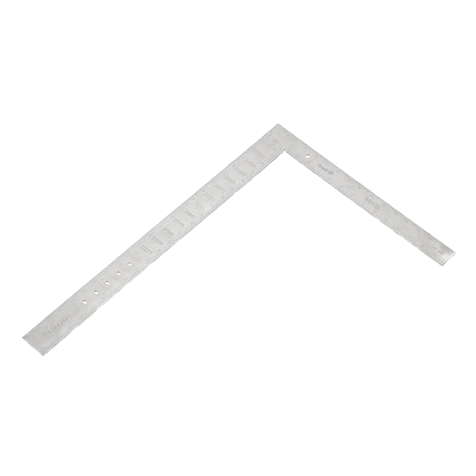 Aluminum framing square with ruler markings, designed for woodworking and measuring tasks in hand tools collection