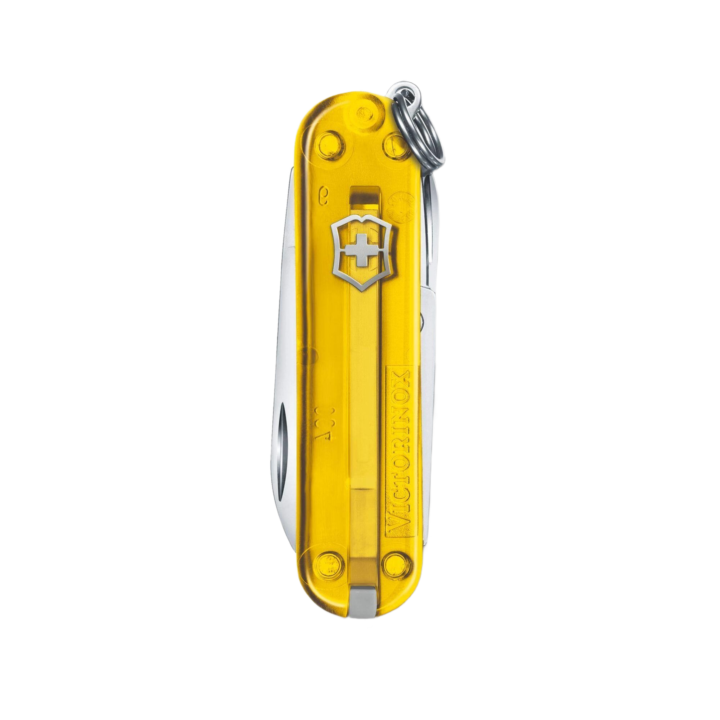 Transparent yellow compact pocket knife with multiple functions for cutting and handiwork in home improvement tools collections