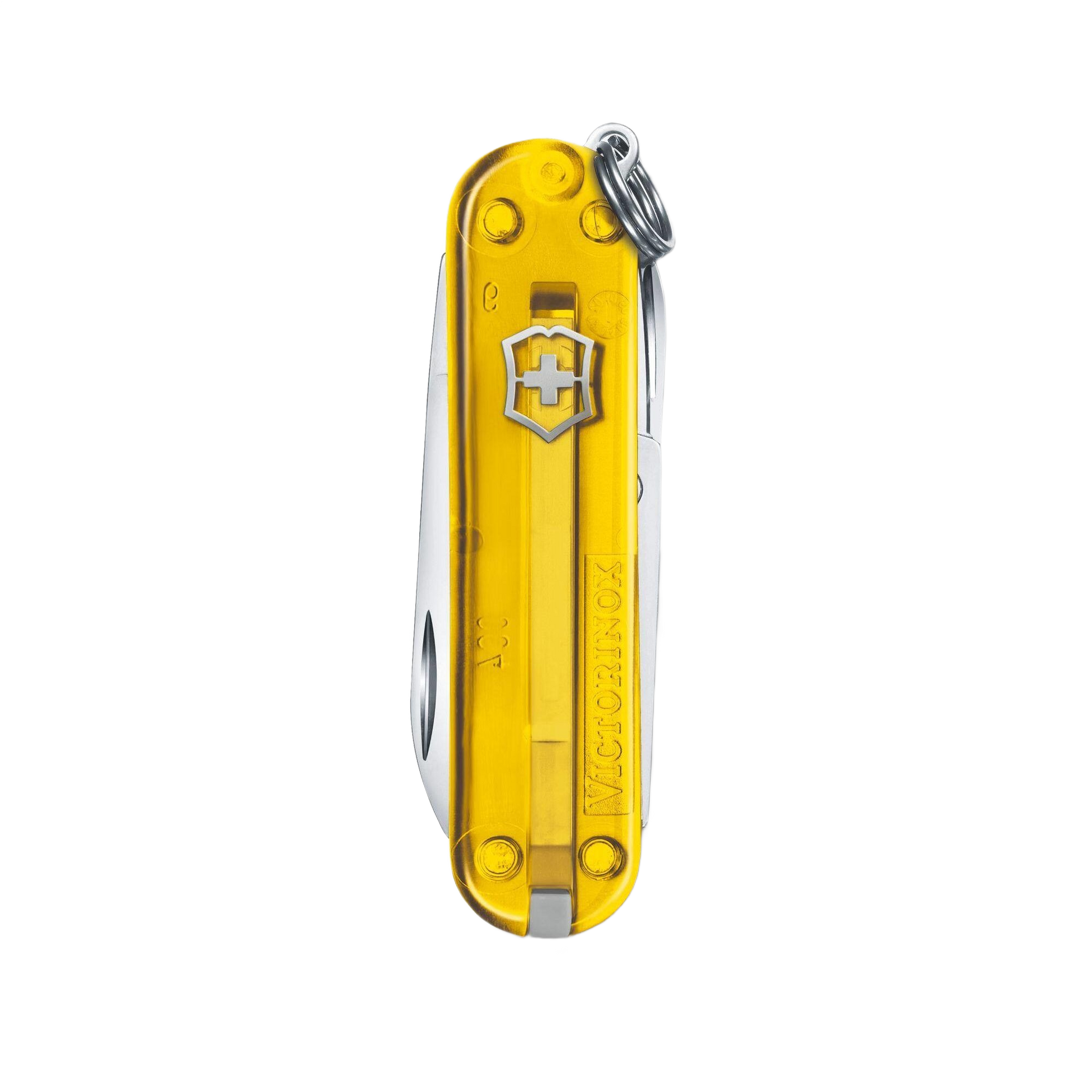 Transparent yellow compact pocket knife with multiple functions for cutting and handiwork in home improvement tools collections