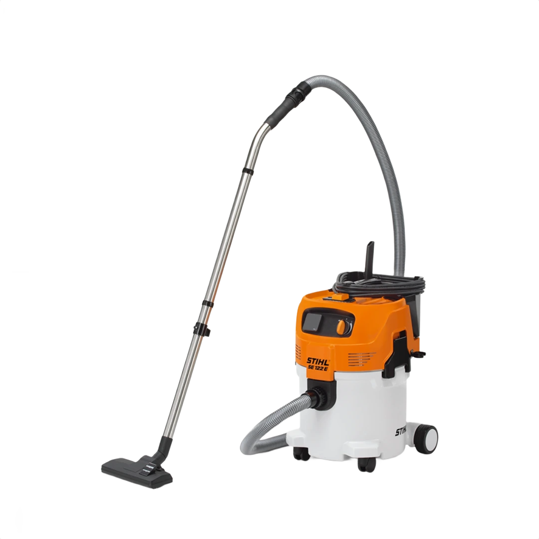 Compact orange and white wet/dry vacuum with flexible hose and wheeled base for home improvement cleaning tasks