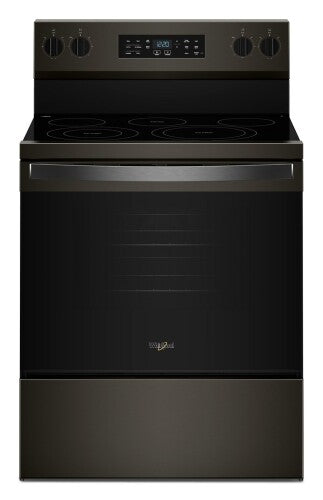 black electric range with glass cooktop and digital control panel for kitchen and home improvement use