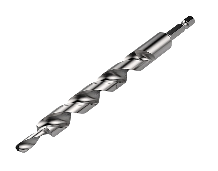 Silver drill bit with spiral flutes and hex shank for heavy-duty woodworking projects in tool accessories and drill bits collections