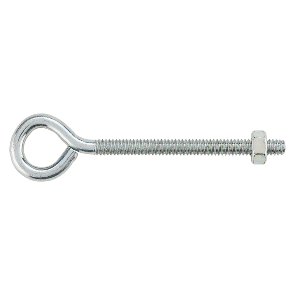 Zinc-plated eye bolt with hex nut for fastening in hardware, fasteners, and home improvement tools under $50