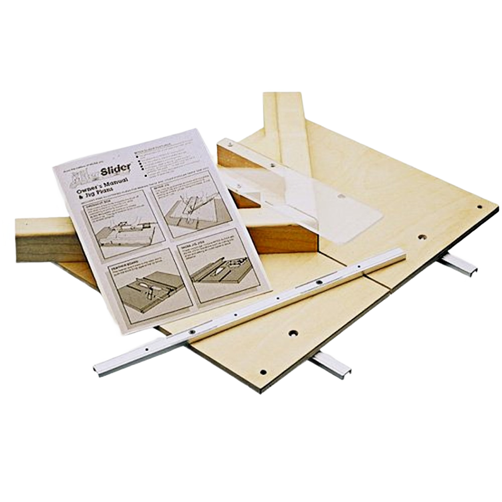 Woodworking miter slider kit with precision-machined parts, instructions, and accessories in tool and saw accessories collection.