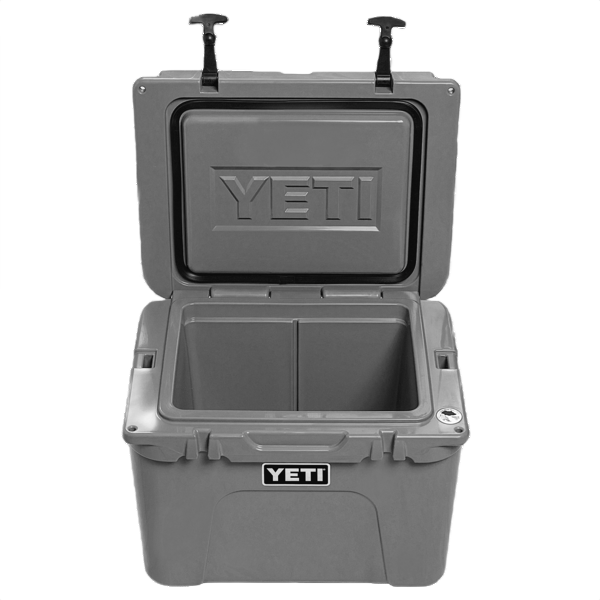 Gray rotomolded YETI Tundra 35 cooler with durable latch locks and insulated interior for food storage and organization use