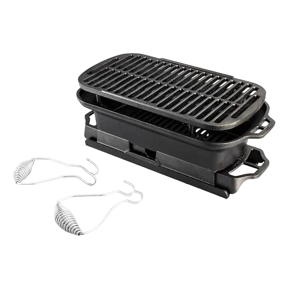 Cast iron grill with detachable grates and dual handles, including two spring handle removers from kitchenware collection