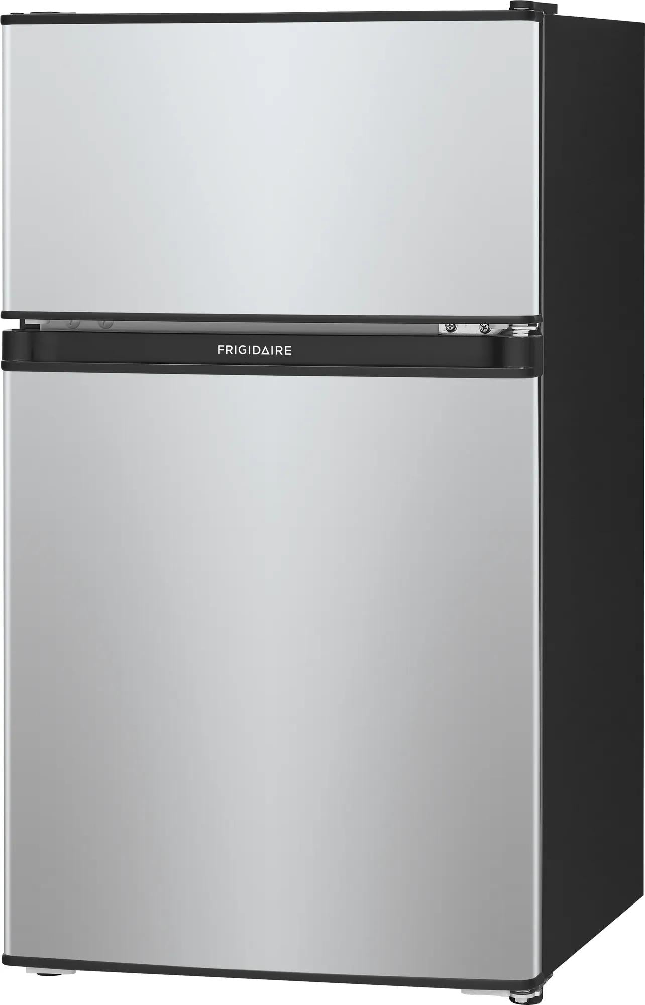 Silver and black compact refrigerator with reversible top freezer door in refrigerators and kitchen appliances collection