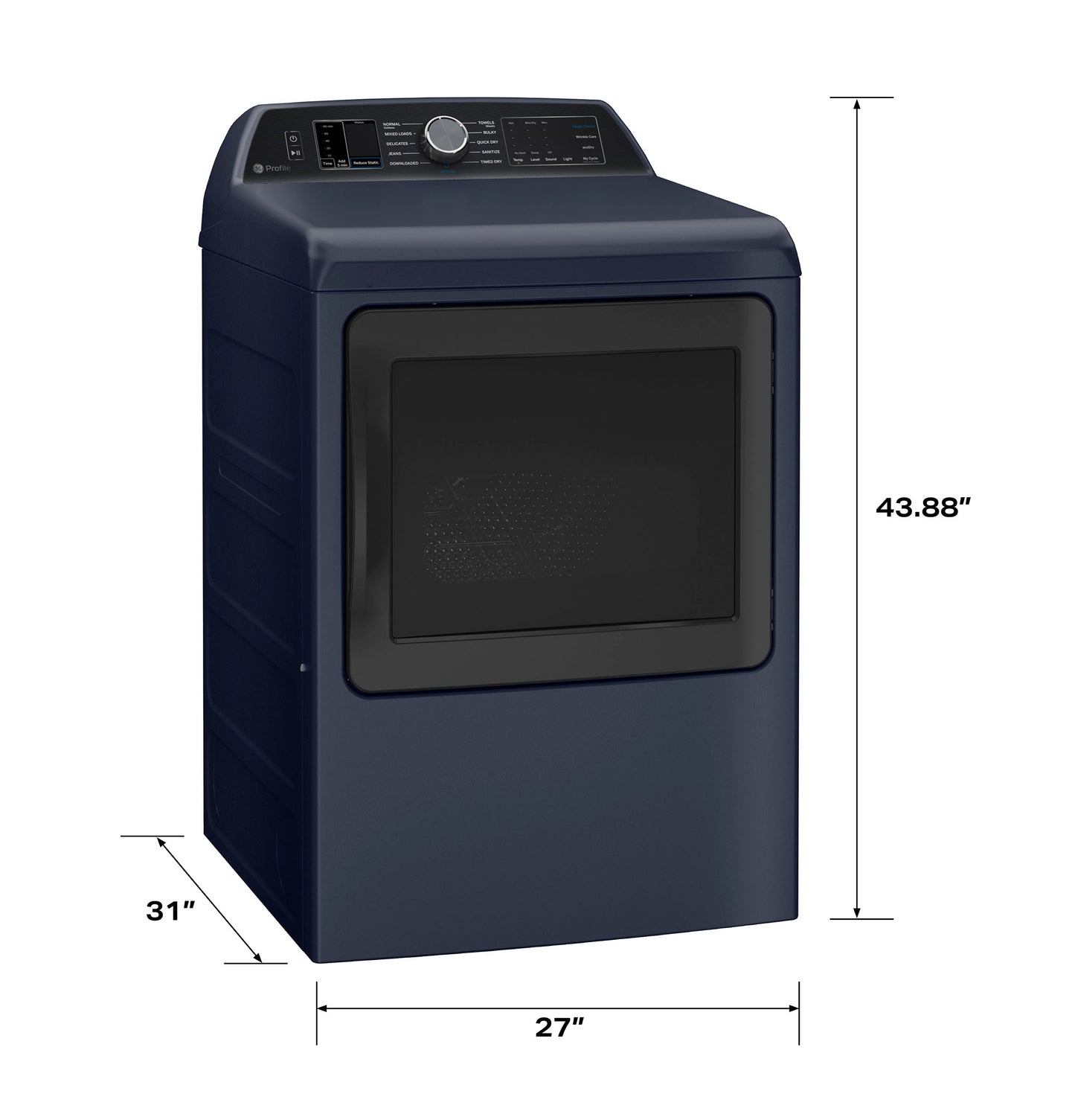 Navy blue smart gas dryer with digital controls and window door in Dryers, Appliances, and Washers & Dryers collections