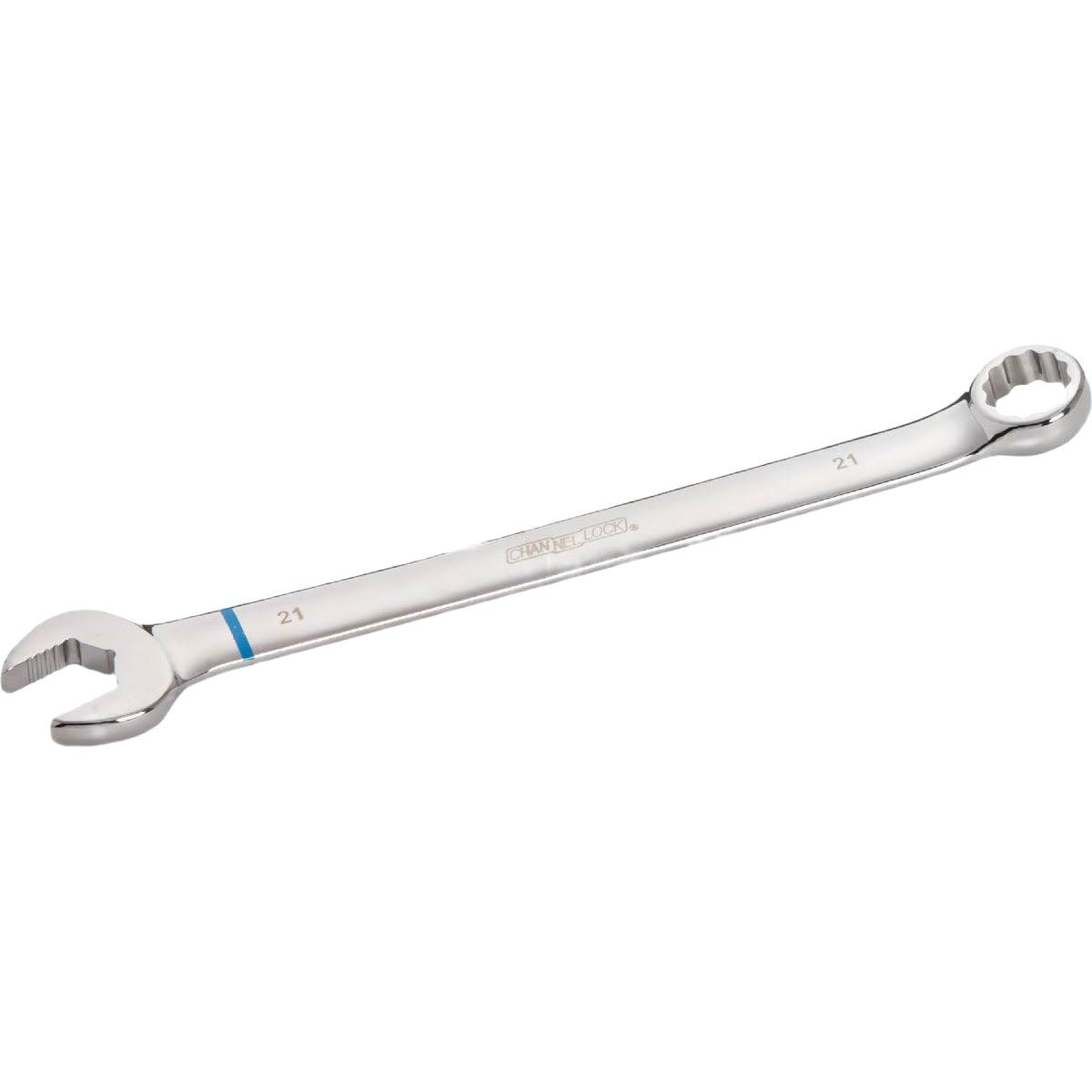 Polished 21mm metric combination wrench with 12-point box end, designed for precision use in tools and home improvement projects