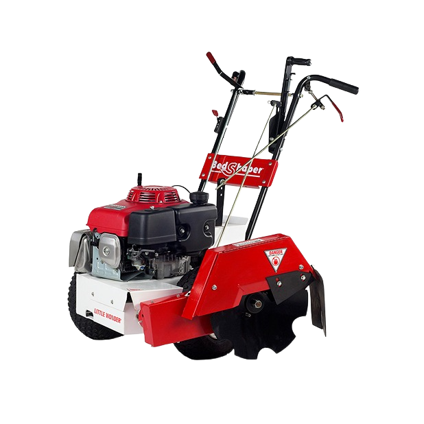 Red and white Little Wonder push edger bedshaper with black handles and control levers, designed for efficient lawn and garden edging in rental equipment at Hartville Hardware.