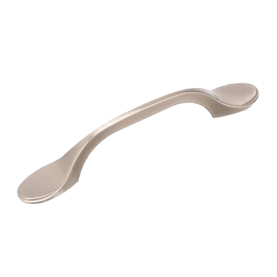 Satin nickel cabinet pull with a sleek curved design for home improvement and hardware upgrades