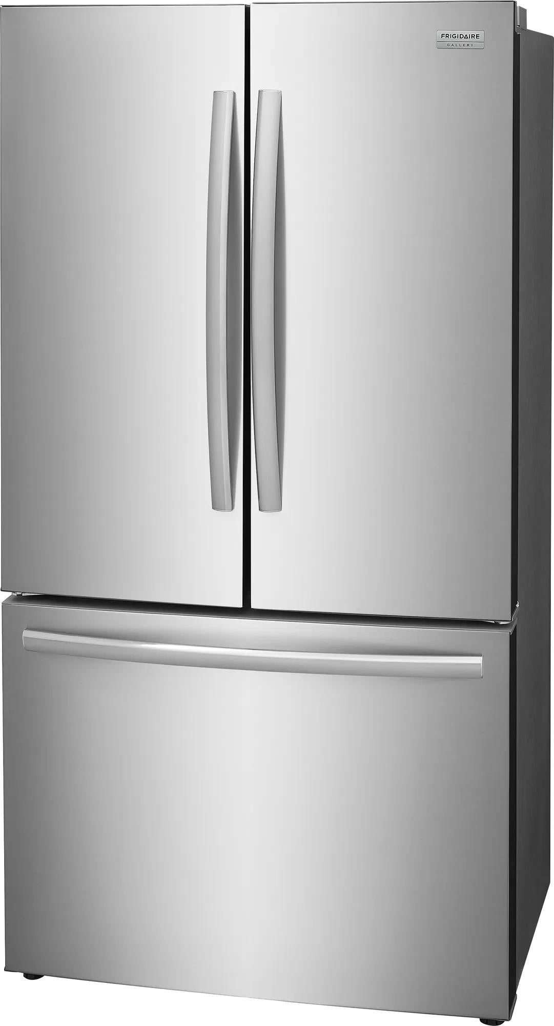 Stainless steel counter-depth French door refrigerator with bottom freezer drawer for modern kitchens and appliances