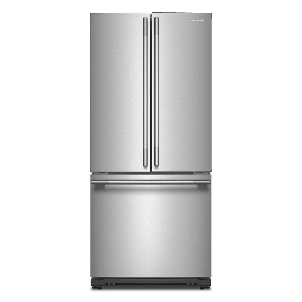 French door refrigerator in stainless steel with bottom freezer and fingerprint-resistant PrintShield® finish from KitchenAid Appliances collection