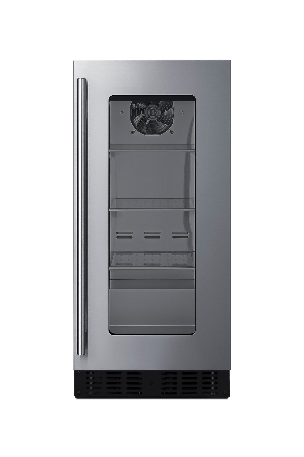 Built-in undercounter stainless steel beverage center with glass door and adjustable shelves in appliances collection