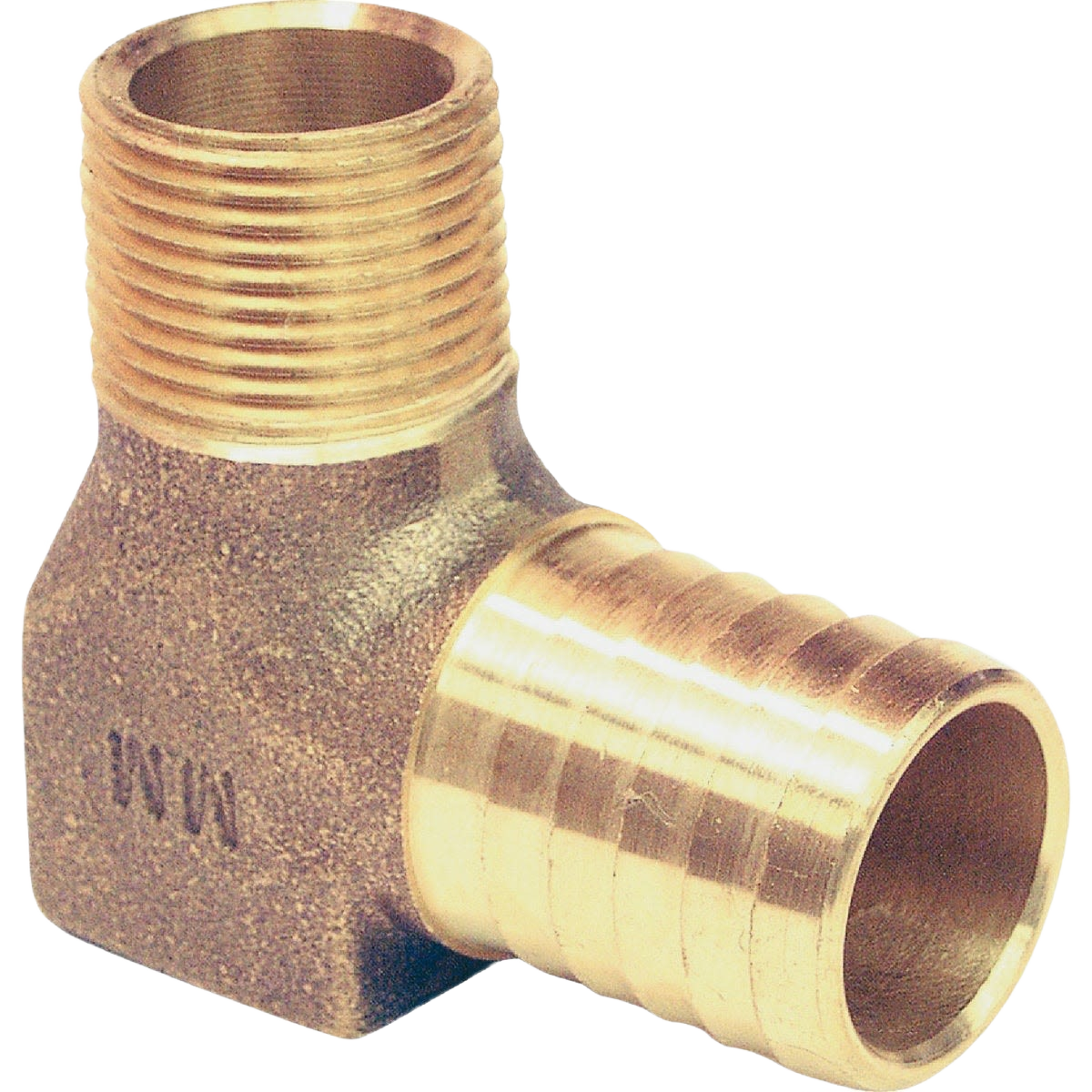 Barbed brass 90-degree elbow fitting with 3/4-inch insert and male threaded end for plumbing and irrigation use under $50