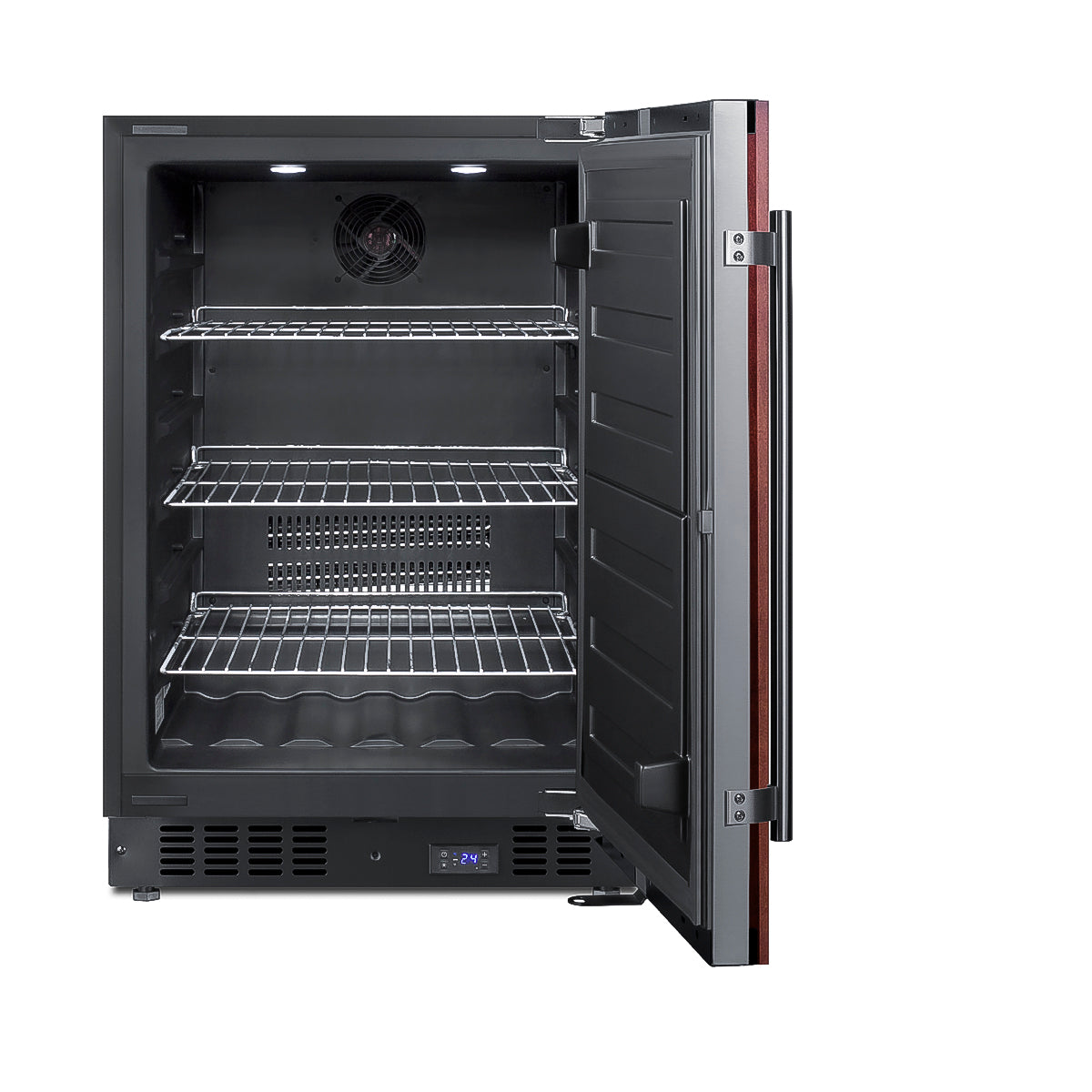 Open 24-inch built-in all-freezer with adjustable wire shelves and digital temperature control in Appliances at Hartville Hardware