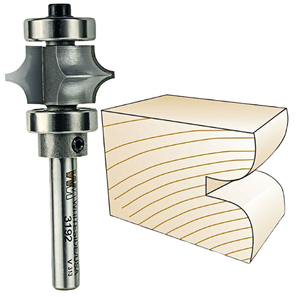Carbide-tipped bead router bit with double bearings and profile sample for woodworking in tool accessories collections under $100