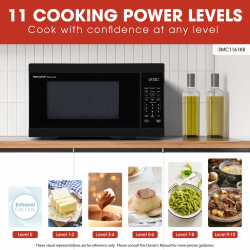 Black countertop microwave oven on wood surface with digital control panel and two olive oil bottles beside it in kitchenware collection