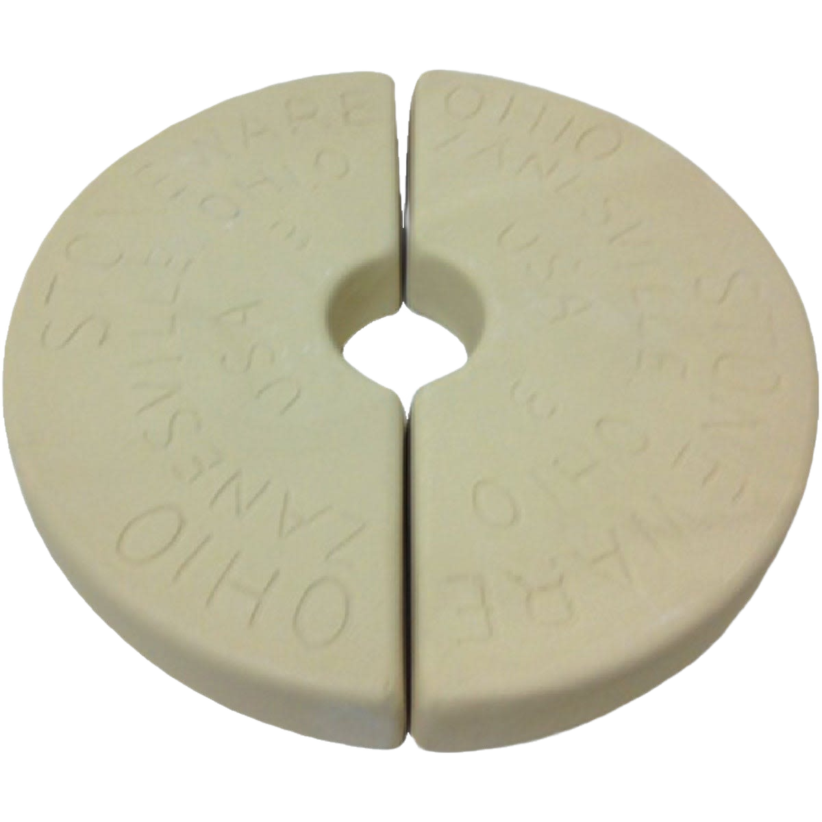 Two-piece beige ceramic weight stone set with embossed Ohio Stoneware for fermentation in kitchenware under $50 collections