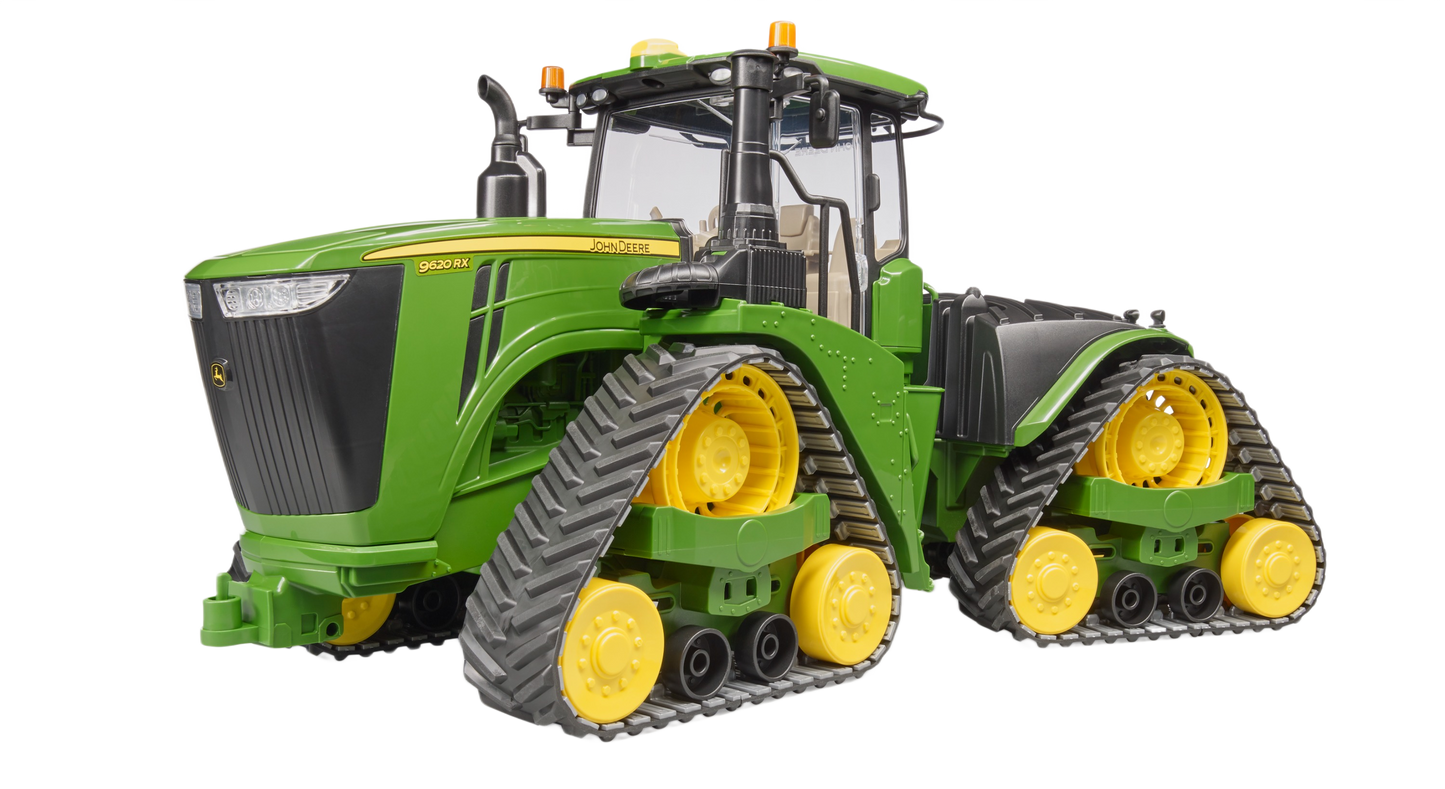 Green and yellow Bruder John Deere 9620RX toy tractor with detailed track belts from Vehicles & Remote Controlled Toys collection