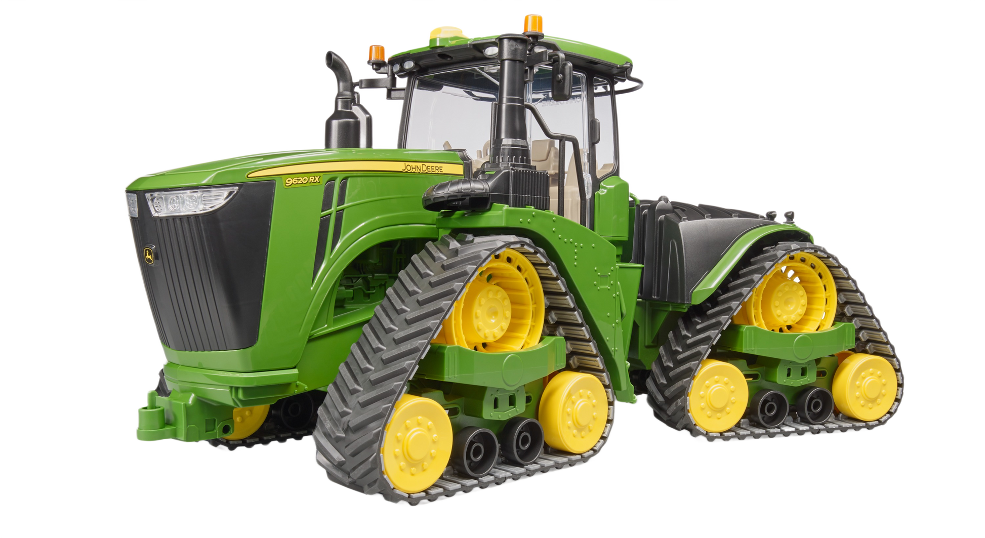 Green and yellow Bruder John Deere 9620RX toy tractor with detailed track belts from Vehicles & Remote Controlled Toys collection
