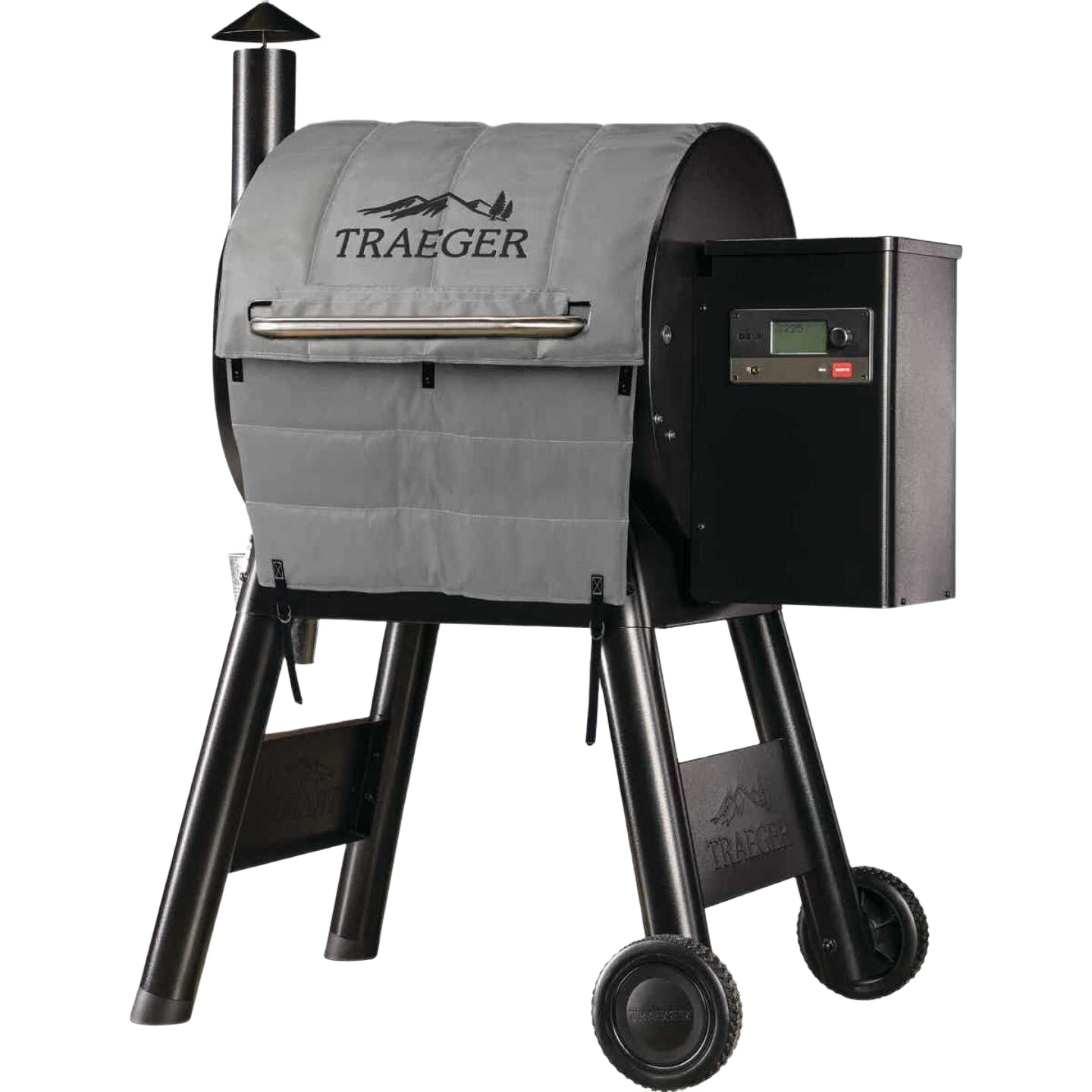 Gray insulated blanket for Traeger Pro series grill designed for outdoor living and grilling accessories collections