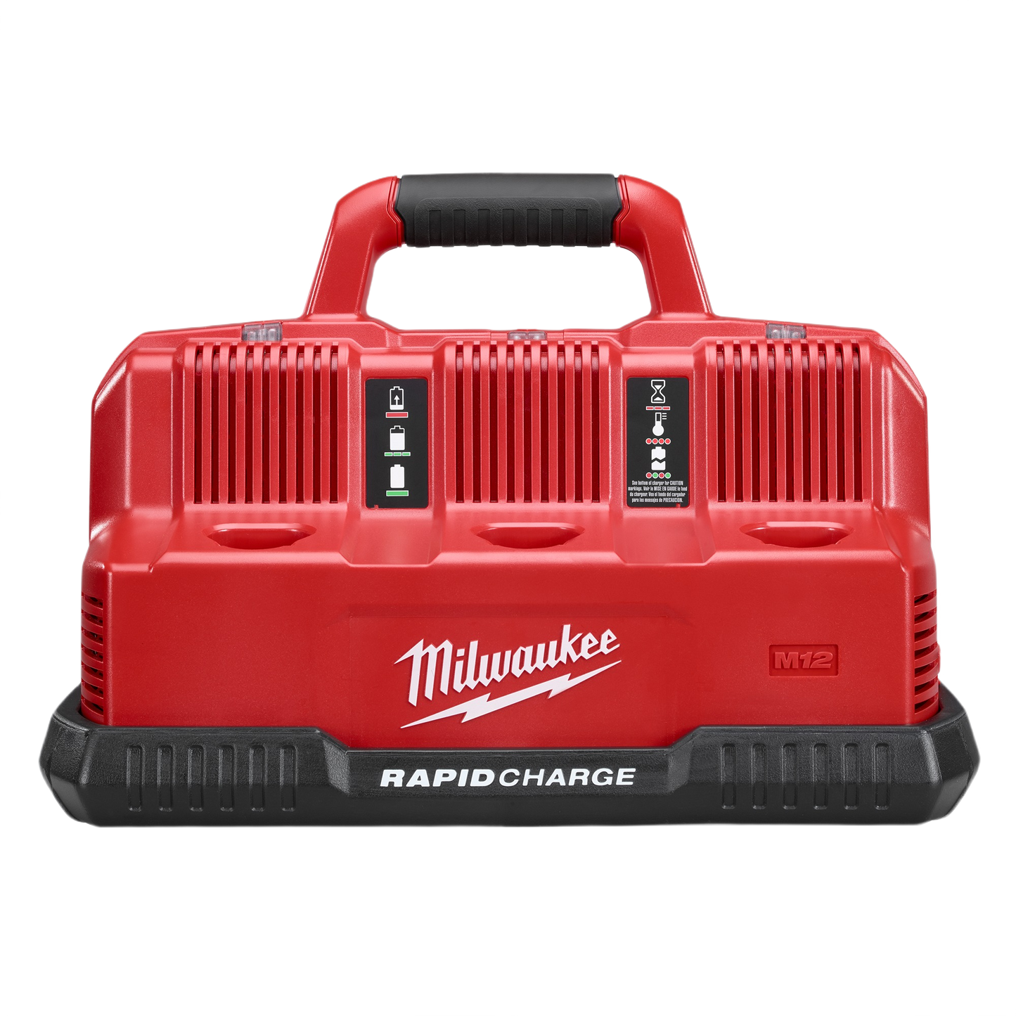 Red Milwaukee rapid charging station with handle for charging multiple batteries in power tool accessories collection