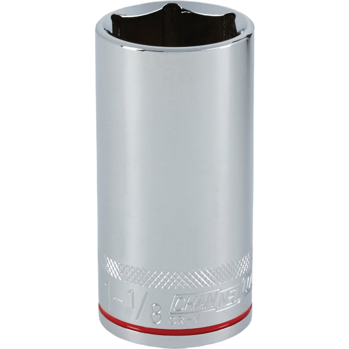 Chrome finished 1-1/4 inch deep 6-point socket with textured band for Sockets & Ratchets and Hand Tools collections