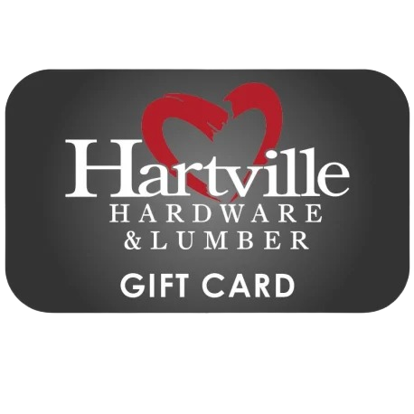 Black and gray Hartville Hardware and Lumber gift card with a red heart design, part of the All Products collection.