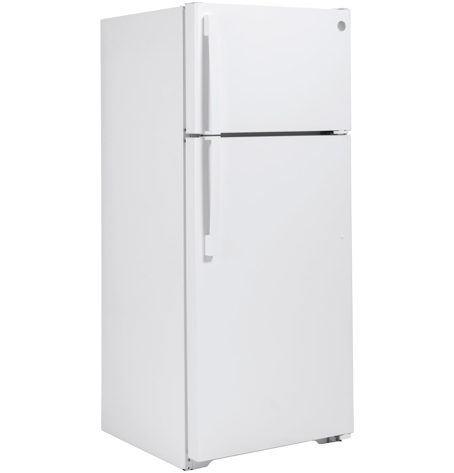 White top-freezer refrigerator with vertical handles, designed for kitchen appliances and home improvement needs.