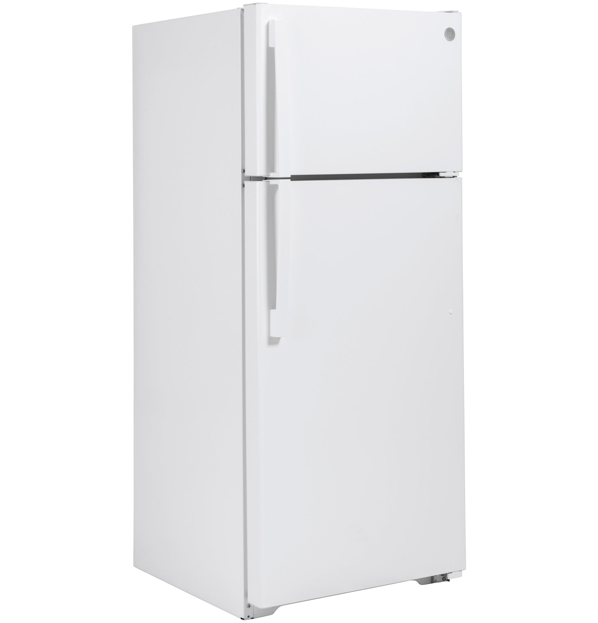 White top-freezer refrigerator with vertical handles, designed for kitchen appliances and home improvement needs.