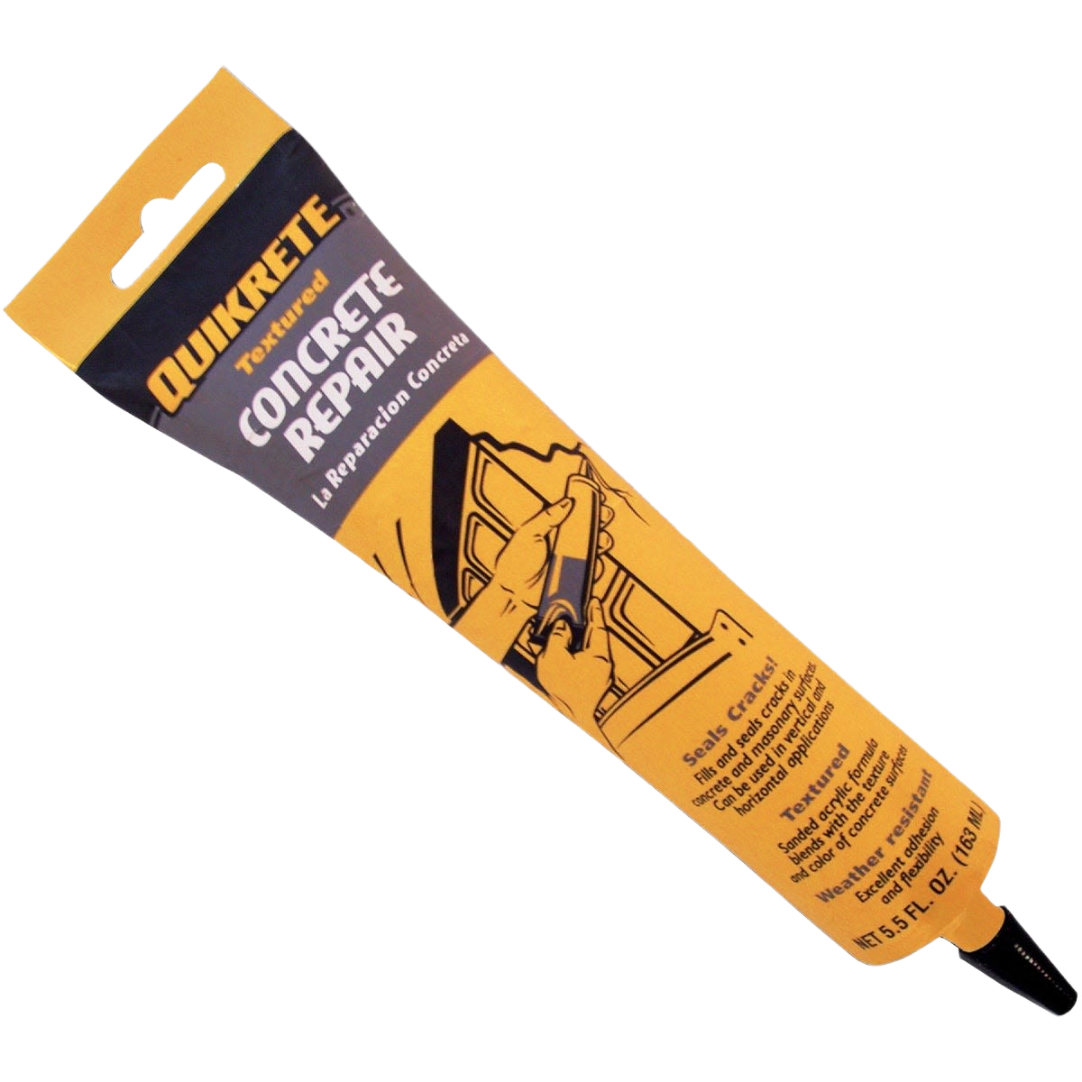 Tube of Quikrete textured concrete repair sealant for patching cracks in concrete and masonry surfaces